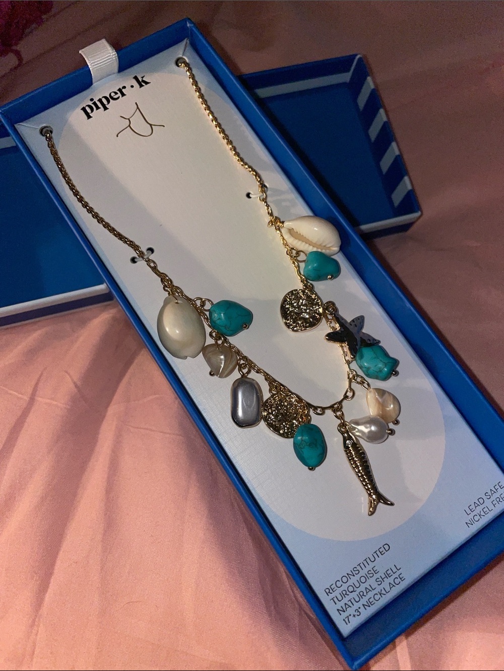 Piper Gold-Tone Necklace with Turquoise, Pearl & Shell Charms